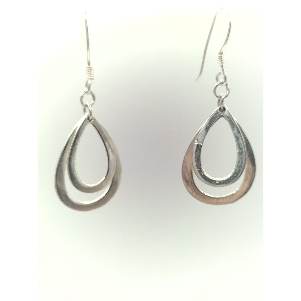 Sterling Silver 925 Stamped Flattened Double Tear Drop Earrings